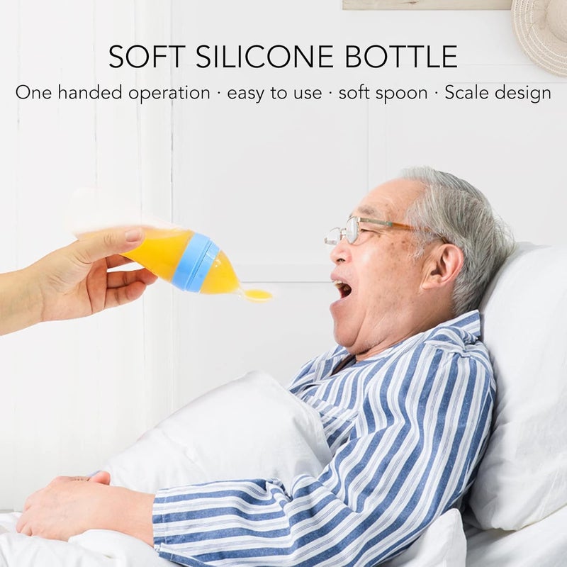woobles Food Feeder for Feeding Water, Vegetable Juices, Soft Silicone One Handed Operation Scale Design Feeder with Soft Spoon for Elderly Patients(Blue) - Image 2
